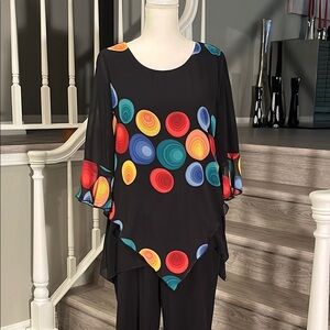 Adore Black and Red Blouse with Flutter Sleeves and Asymmetrical Style